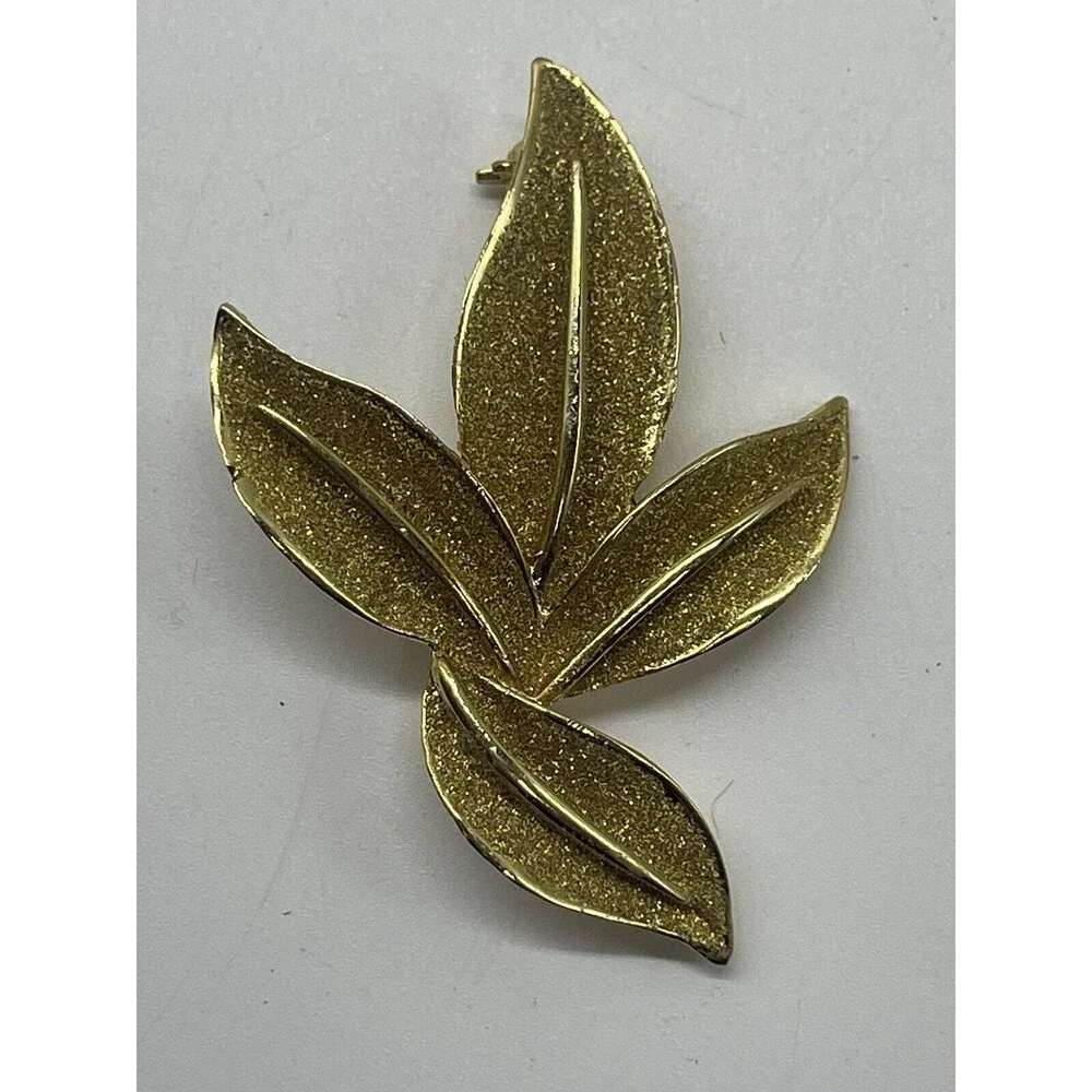 Gold Leaf Brooch & Matching Clip Earrings